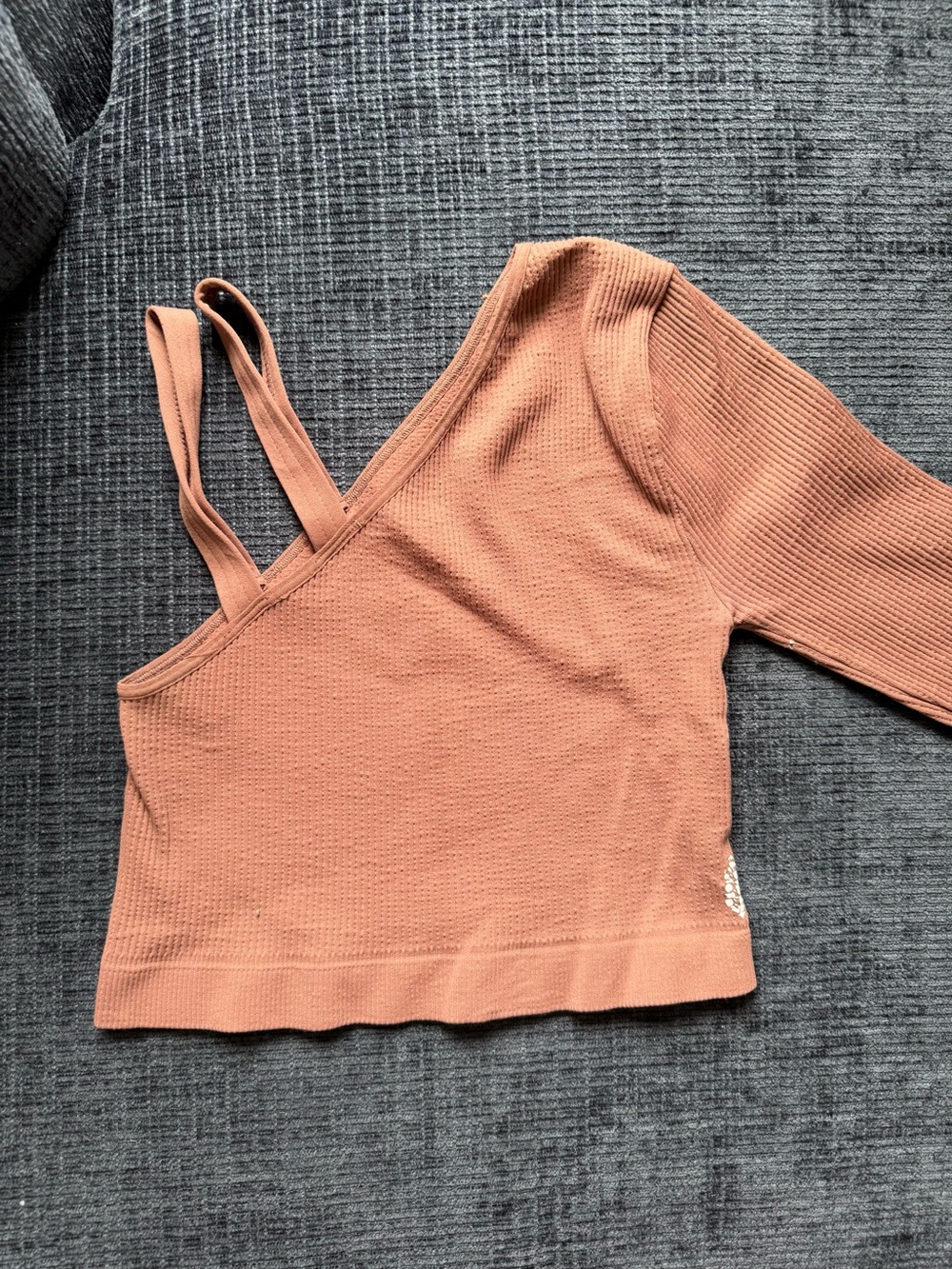FP Movement by Free People One-Shoulder Ribbed Crop Top - Rusty Orange